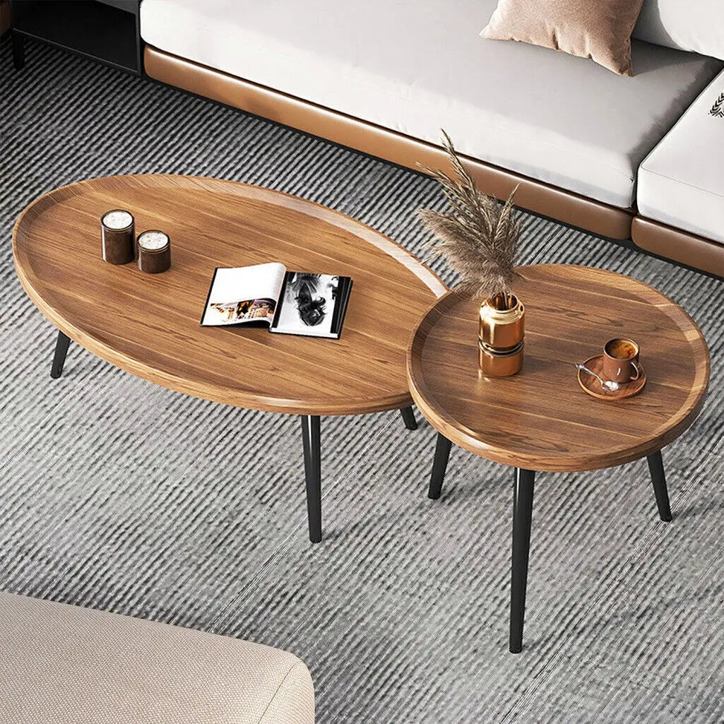 Walnut Round Coffee Table Set