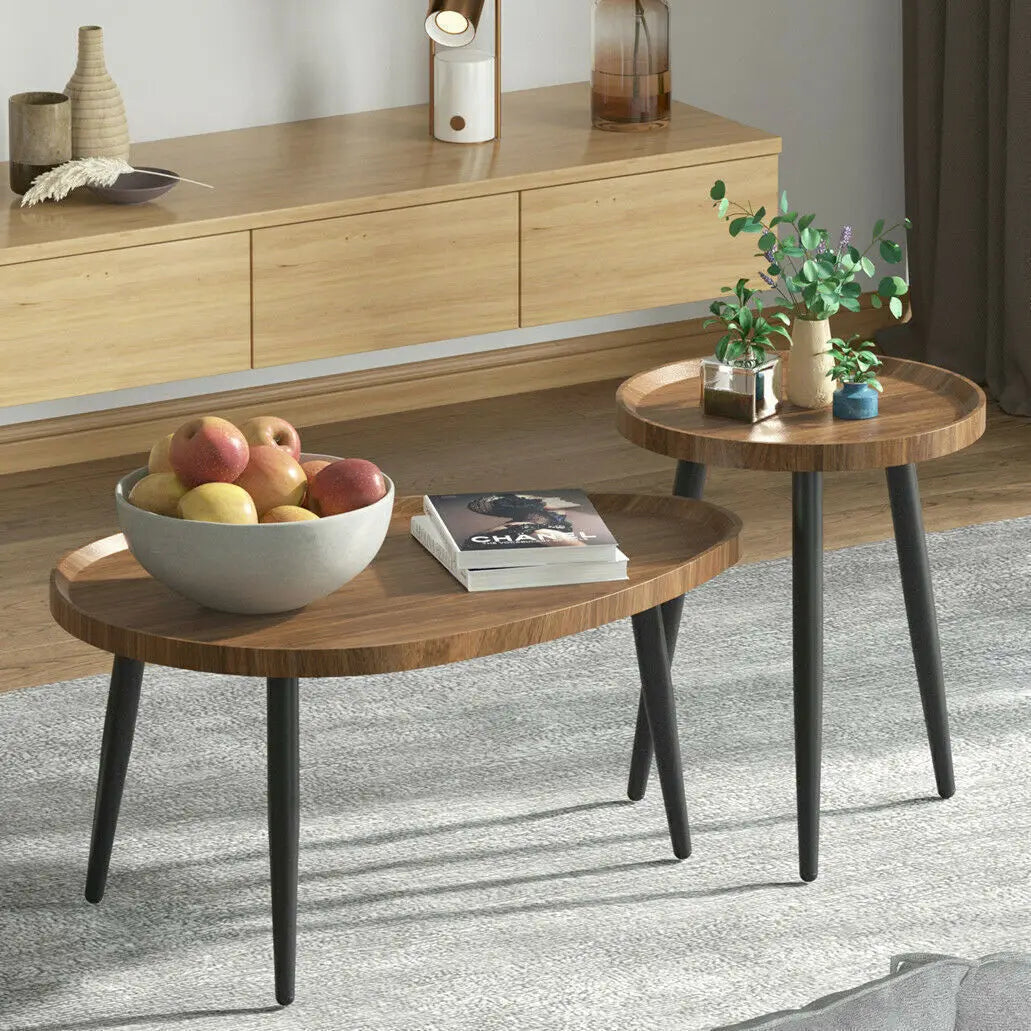 Walnut Round Coffee Table Set
