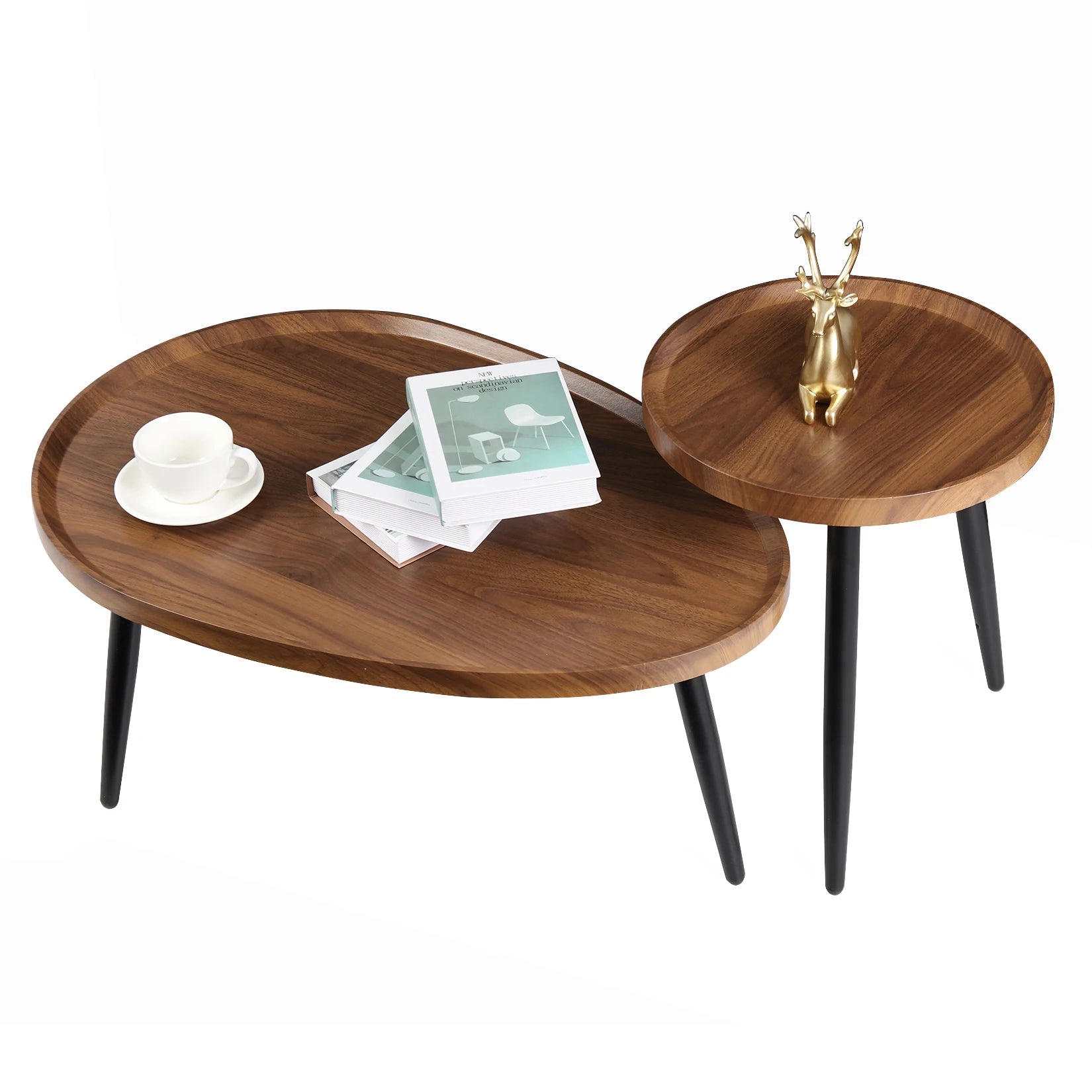 Walnut Round Coffee Table Set